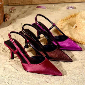 Summer Outdoor Fashion Stiletto Sandals Pointed Toe Single Buckle Strap Sandals Femme for Wedding Party