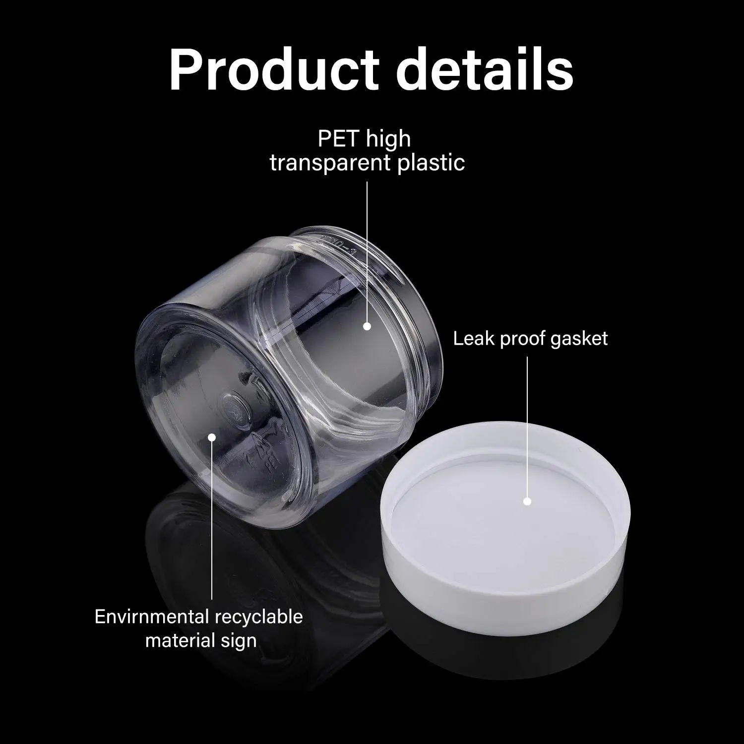 China Supplier 2oz Plastic Pot Jars Round Clear Leak Proof Plastic Cosmetic Container Jars with White Lids for Travel Storage