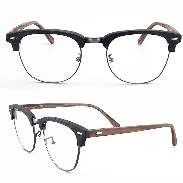 New style custom anti- blue light glasses wood temples metal eyeglasses frames