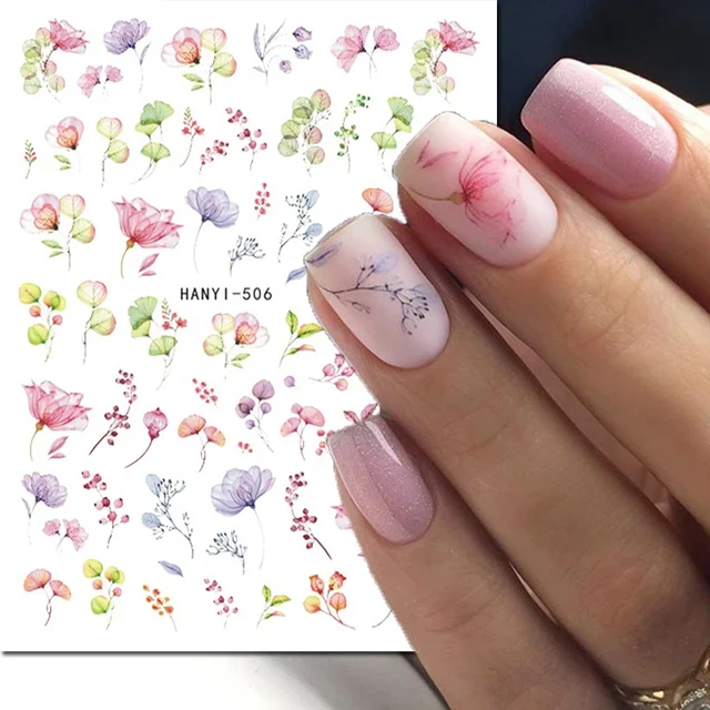 3d Nail Art Decals Royalblue White Florals Watercolor Flowers Leaves Adhesive Sliders Nail Stickers For Nail Tips Beauty