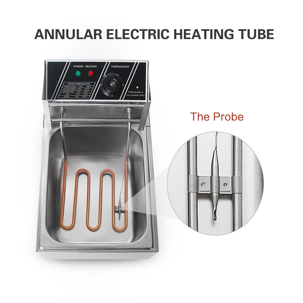 GZKITCHEN 8L Single Tank Electric Deep Fryer Stainless Steel Electric Frying Machine French Fries Chicken Fryer 3250W - Image 6