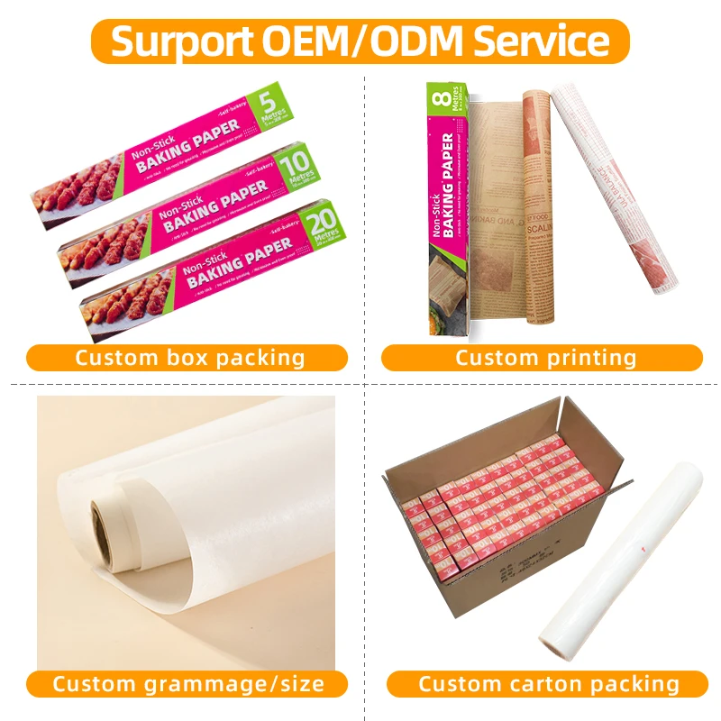 PFAS Free Custom Cup Cake Food Wrapping 50gsm Baking Butter Paper 28 Gram Roll