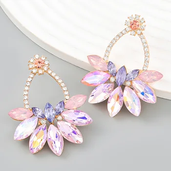 New Exaggerated Alloy Diamond Inlaid Flower Girl Simple Super fairy Stud Earrings for Woman