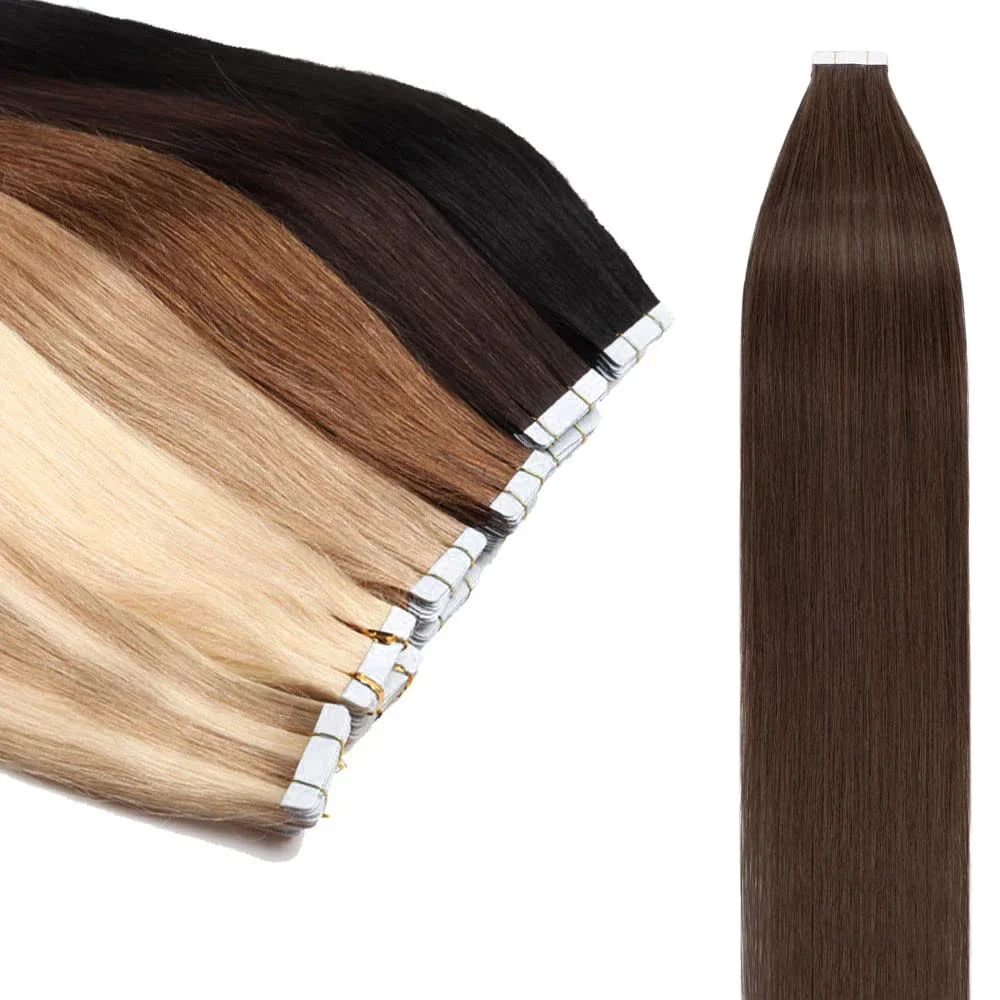 26 Inches Tape in Hair Extensions 100% Human Hair Natural Black Straight Remy Hair_voghion.com