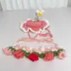 Pink lily of the valley bib, pink flower hat