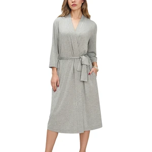 Soft Breathable Ladies Pajama Robe Long Sleeve Women's Nightgown Bamboo Viscose Sleep Comfy Robe