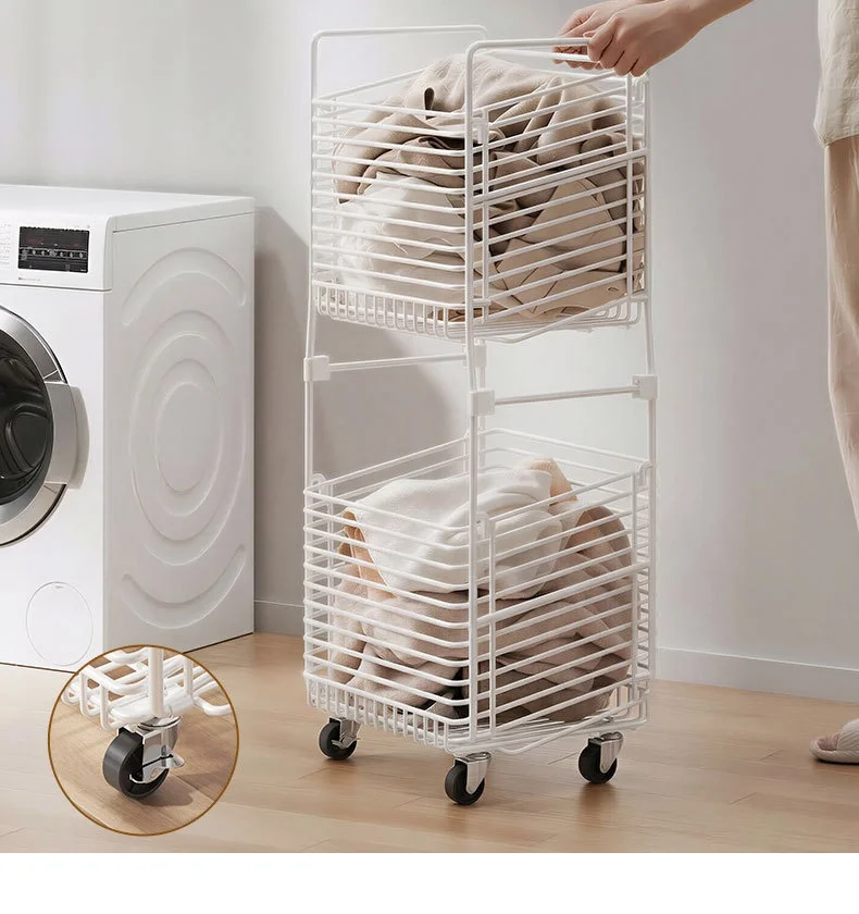 Metal Multi-Layer Floor Storage Rack with Wheels and Pulley for Dirty ...
