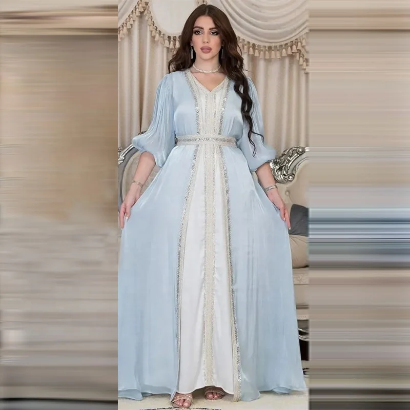 moroccan evening dresses Luxury Dubai Moroccan Kaftan Blue Evening Dresses SS404 – Jill Wish main image 1
