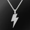 White gold round cz lightning pendant +rope chain