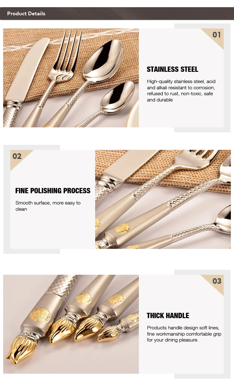 Luksusowe zastawa stołowa 24K złoty hotel ze stali nierdzewnej ze sobą sztućce 24 sztlaki na wesele z pudełkiem na prezent 11