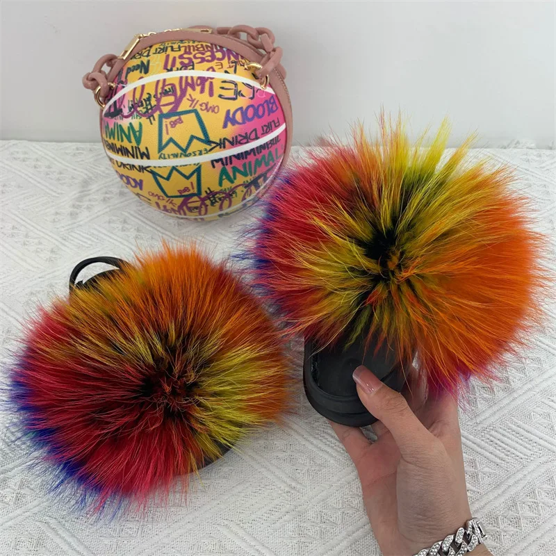 Shop Our Mixed Color Kids Fluffy Fur Slides with Strap Purse