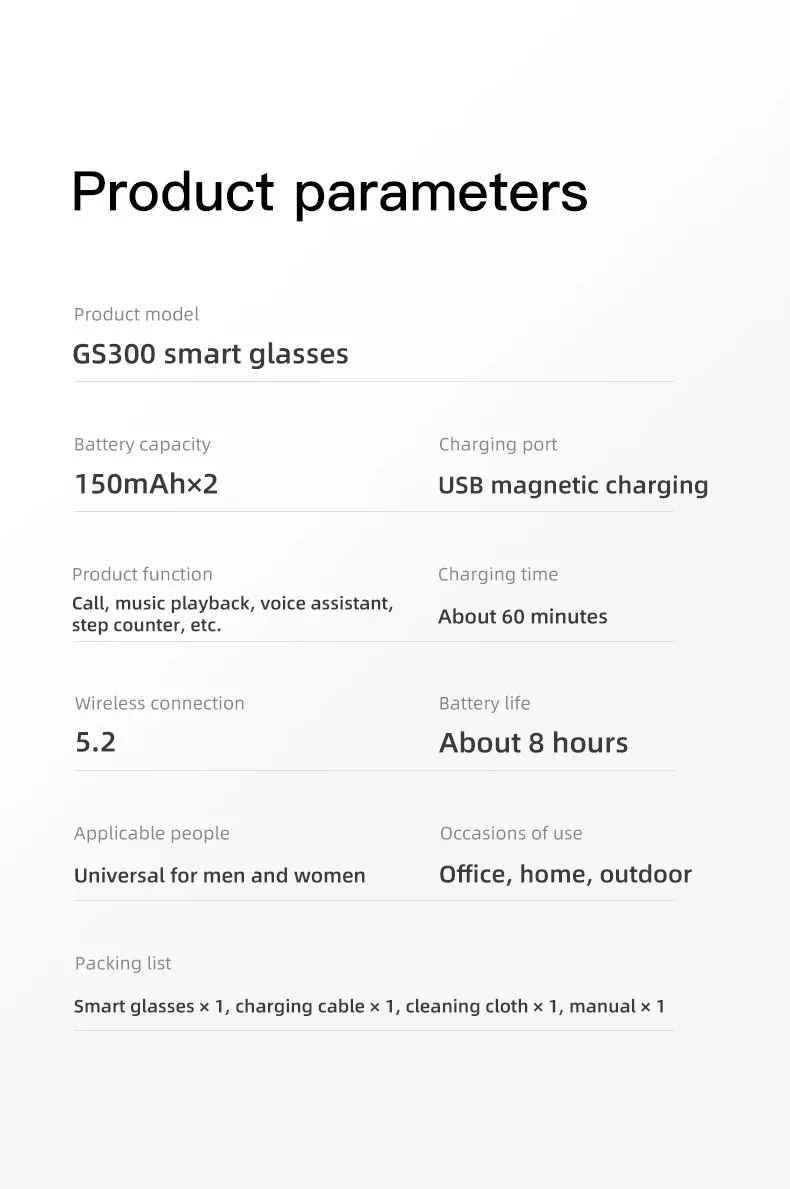 GS300 AI Smart Audio Glasses Translate 163 Languages Blue Tooth Wireless Audio Glasses