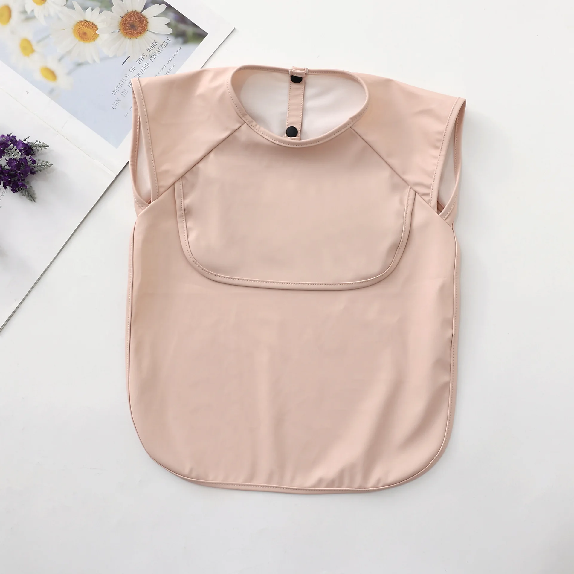 PU Baby short Sleeve Waterproof Baby Bibs,Infant Toddler Long Sleeve Feeding Bib With Food Catcher Super Soft  Clean