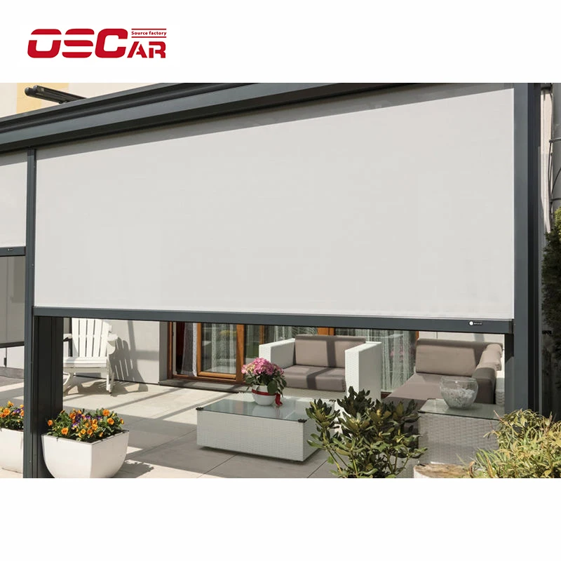 Windproof Zip Track Screen PVC Fabric Blackout Electric Automatic Outdoor Motor Vertical Motorized Shades Roller windows Blinds