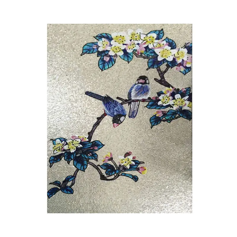Birds on the Tree Silver Color Customized Handcut Ice Jade Mosaic Tile for Villa Decoration
