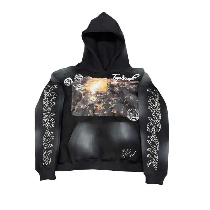 Salati Custom Unisex Cropped Distressed Heavyweight French Terry Acid Washed Rhinestone Hoodie and Sweatpants Set gallery 2