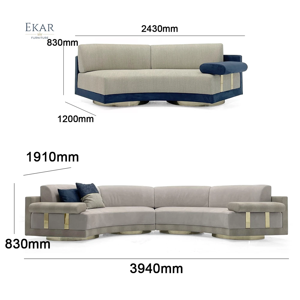 Elegant Crystal Steel Hardware Accent Sofa - New Design Customizable Modular Sectional details