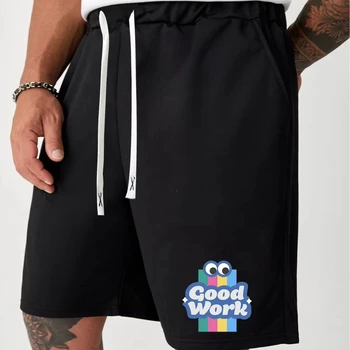 Custom summer cotton shorts Jogger pull rope graphic print shorts for men