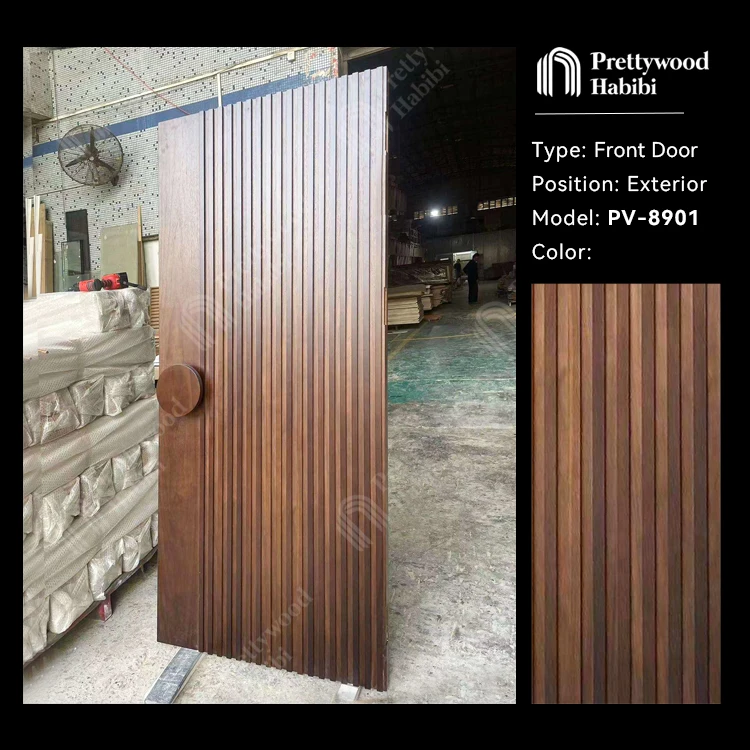 Prettywood Australia Residential Exterior Vertical Slats Design Waterproof Modern Solid Wooden Main Entrance Pivot Entry Door manufacture