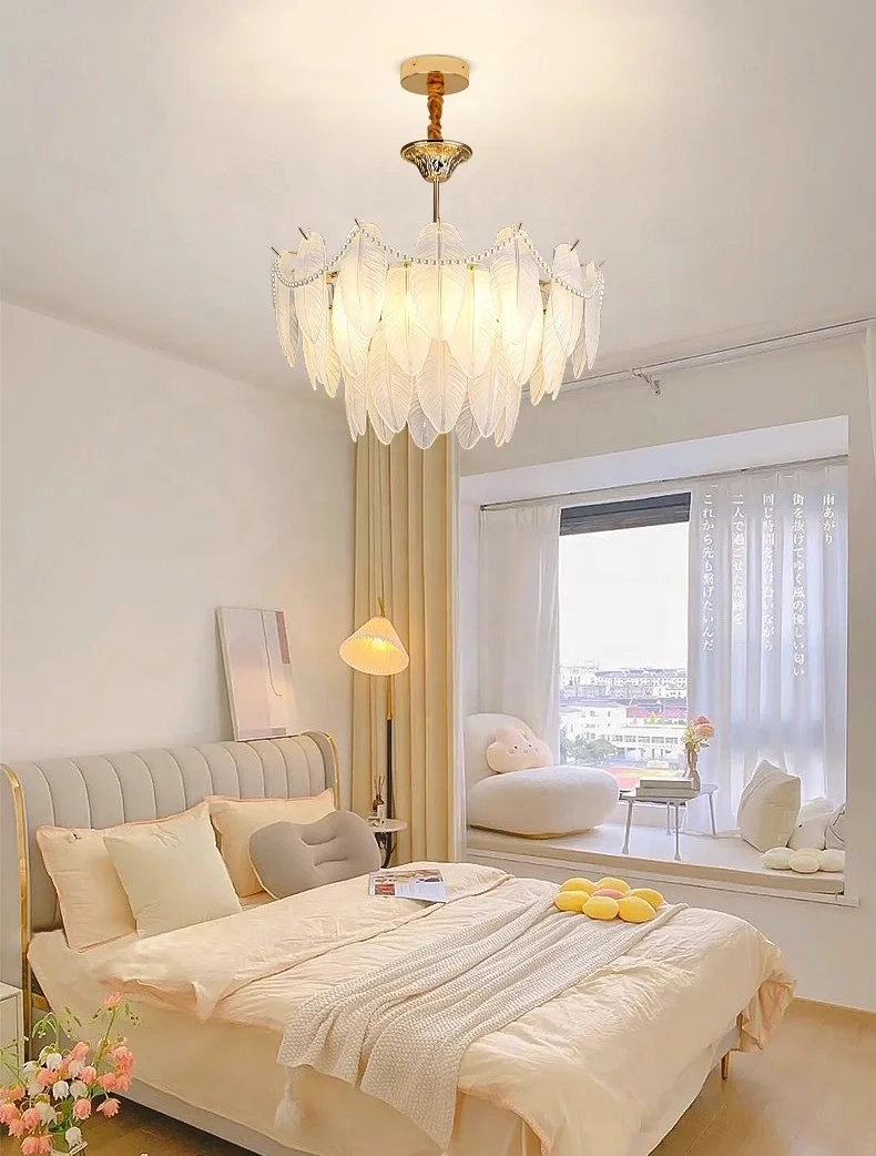 New European Style Creative Design Feather Indoor Lighting Decoration Super Bright Pendant Light Dining Pendant Light