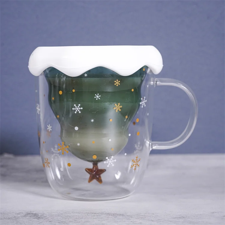 Online shop hot sales christmas double wall borosilicate glass cup mug factory