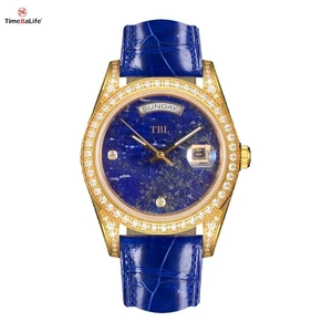 Customized LOGO Luxury Lapis Lazuli Dial Watch for Men Waterproof butterfly Buckle Genuine Leather Strap Quartz Watch