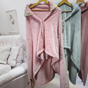 Kawaii Cartoon Y2K Adult Winter Cape Manufacturers' Plush Pajamas with Hooded Cape Soft Fleece Clothing for Men and Women