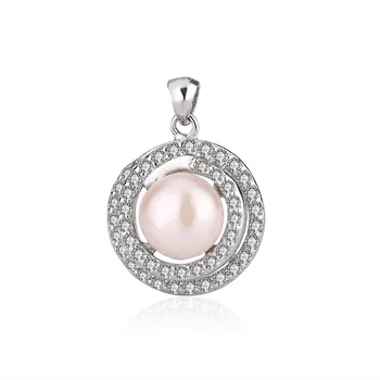 Round circle pure 925 sterling silver women necklace freshwater pearl pendant with zircon diamond
