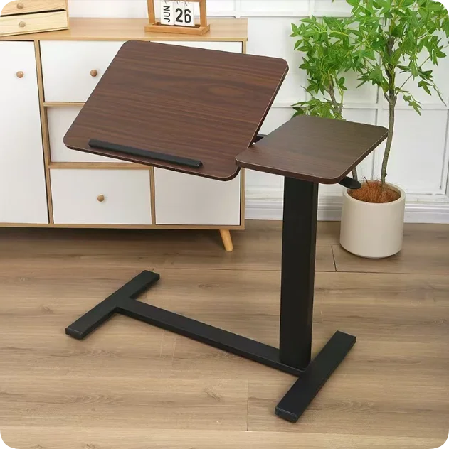 Foldable and Height Adjustable Overbed Table with Locking Wheels for Hospital, Home, Office Use