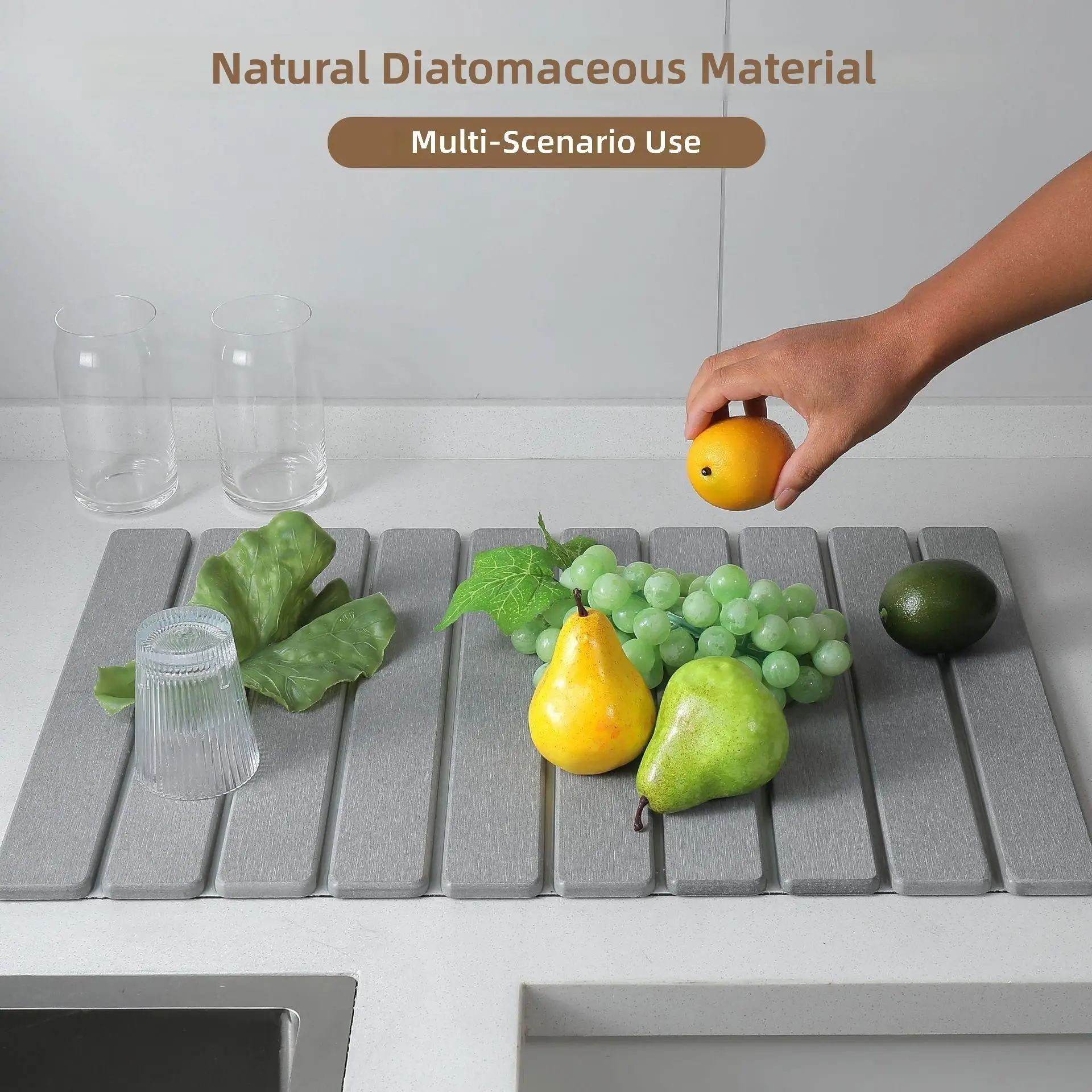 Qlfashion Foldable Black Anti-slip Rubber Bottom Diatomaceous Bathroom Mat Strip Water-absorbing Quick-drying Foot Mat