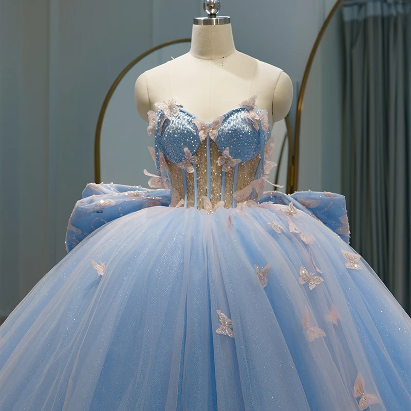 Jancember LWC6727 Luxury Blue Butterfly Bow Sweet Ball Gown