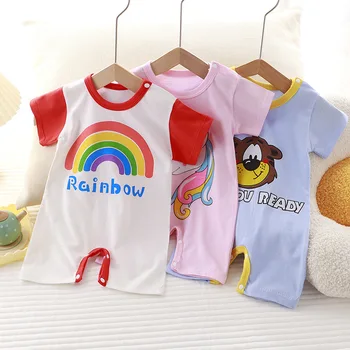 Summer Newborn Baby Pure Cotton Short Sleeved Thin Open-end Crawling Clothes Baby One Piece Clothes Romper
