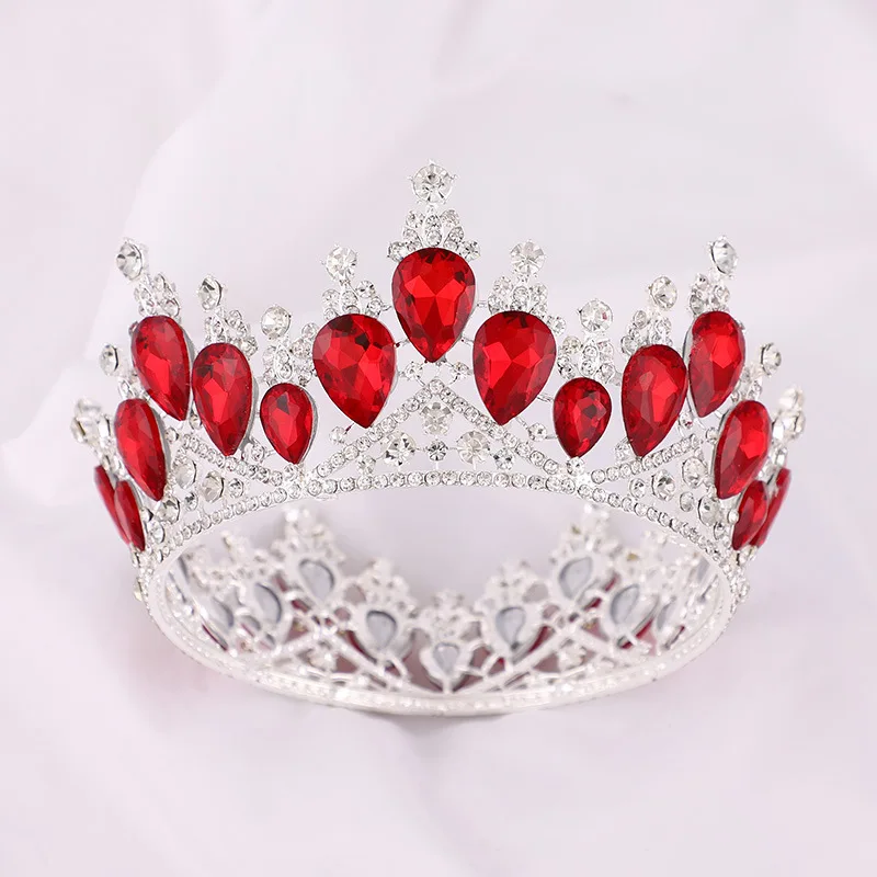 Gold Crown with Blue Stones - Elegant Bridal Teardrop Tiara display picture 1