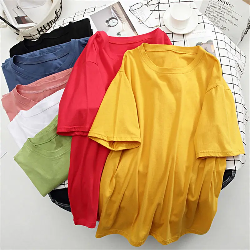 Cotton Oversized T Shirt Women Solid Tees 7 Color Casual Loose Tshirt ...