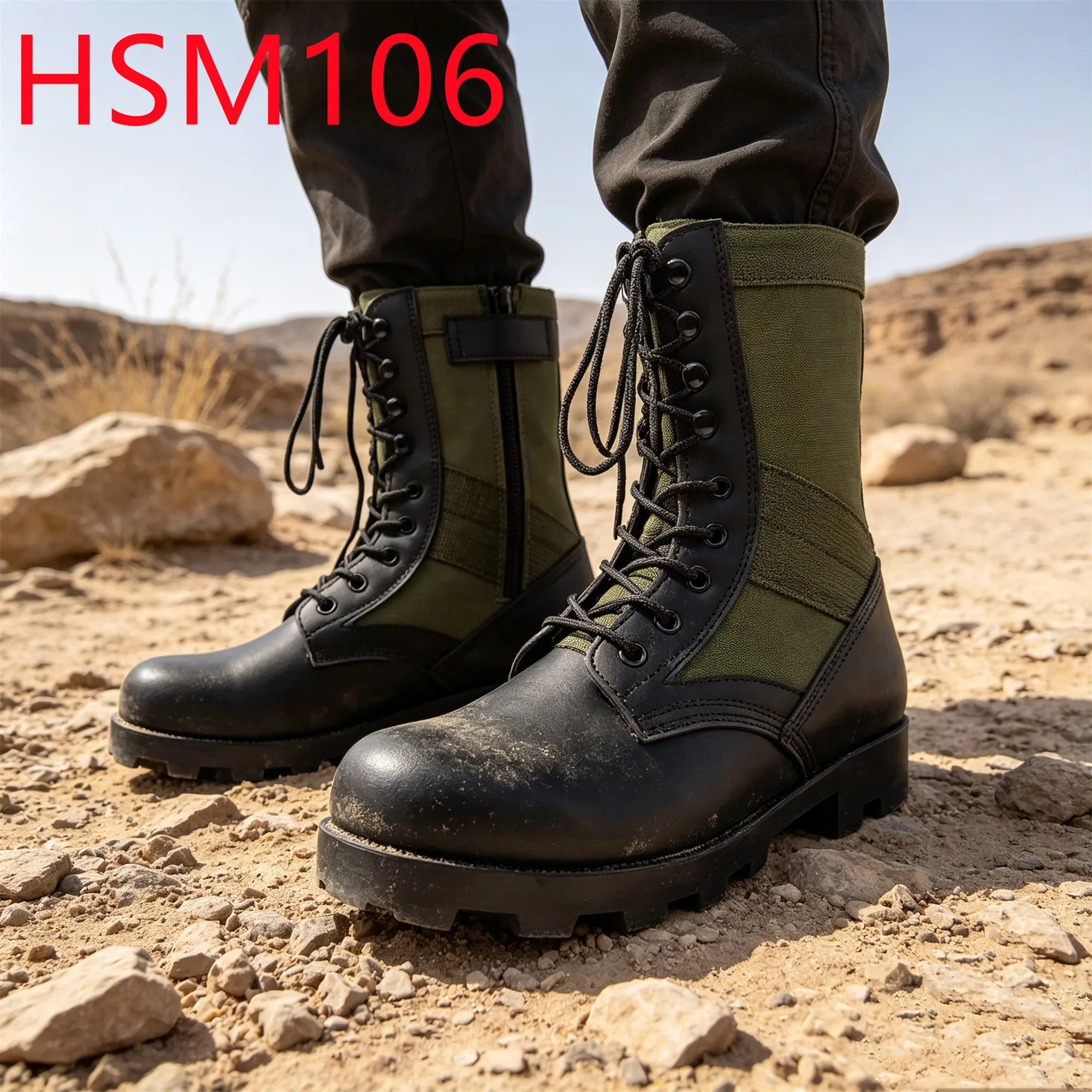 HY,Field Surveying Hard Rubber Sole Green Hua Singh Combat Boots L-Protection Board Design Tactical Boots with Side Zip HSM106