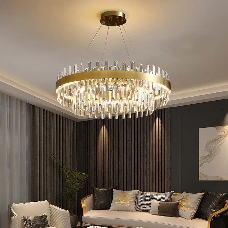 Living Room Large Round Pendant Light Led Home Decor Low Ceilings Hanging  Lamp Nordic Modern Gold Luxury K9 Crystal Chandelier