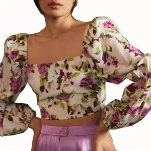 Custom High Quality Spring Autumn Causal Fashionable Sexy Lace Ruffles Long Sleeve Crop Backless Sexy Casual Blouse Tops