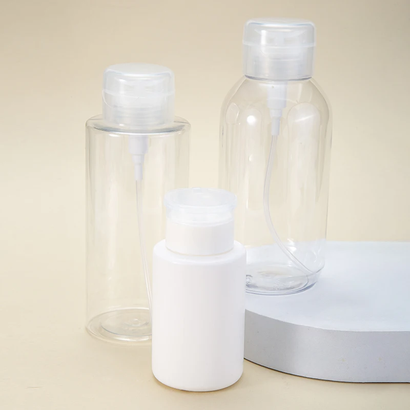 Oem 100ml 150ml Empty Transparent PET Make up Remove Bottle Pump Dispenser Bottle for Nail Polish details