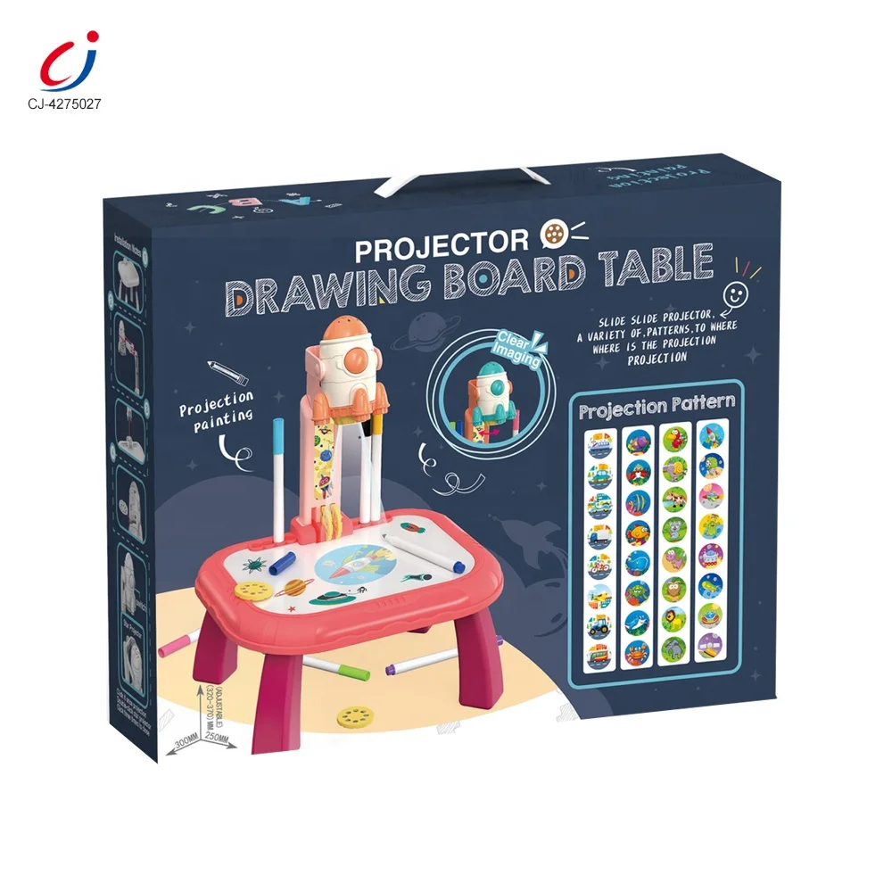 Chengji Drawing Desk Toy Painting Board Sketch Toy Multifunctional Cartoon Graffiti Rocket Drawing Table Projection for Kids