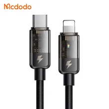 Mcdodo Auto Power Off New Ligh'ting To USBC C Cord 36W 3A PD Charging Transparent Shell Smart LED USB C To iPhone Cable