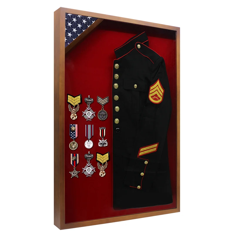 2024 New Design Uniform Display Case Veterans Souvenir Service Dress Display Frame Wall Hanging Dress Shadow Box