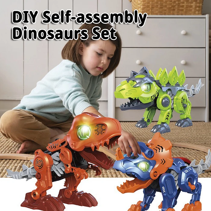 Assembled Dino Robot Toy Electric Simulation Dinosaurs Construction Building STEAM Toy Science Educational Stem Toy for Kids
