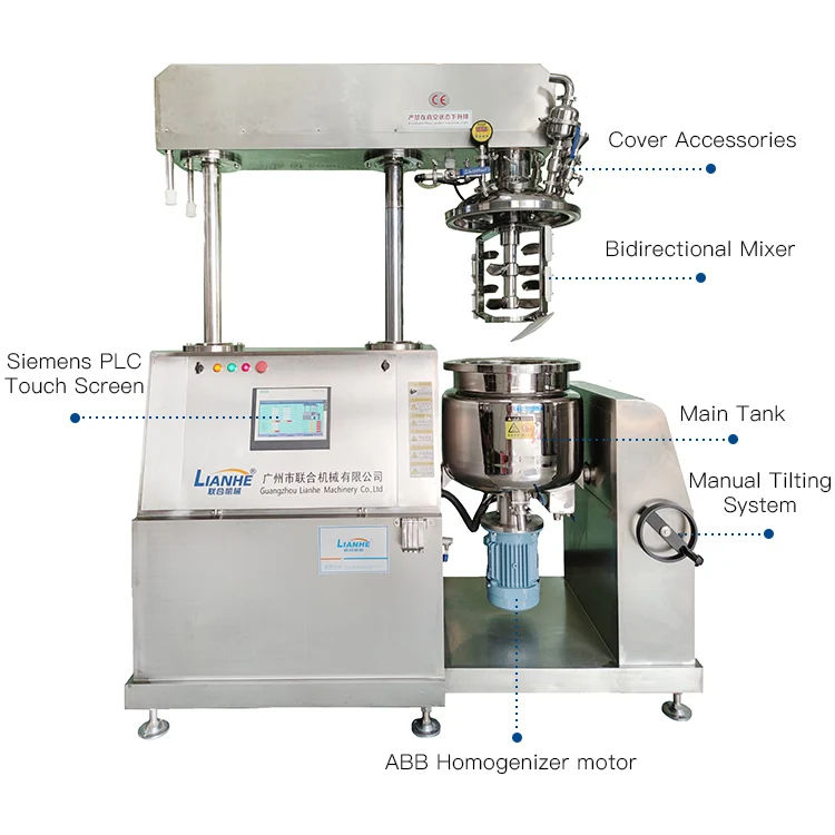 China Factory Vacuum Homogenizing Emulsifying Mixing Machine Cosmetic Cream Body Lotion Skin Care Mixer Machine