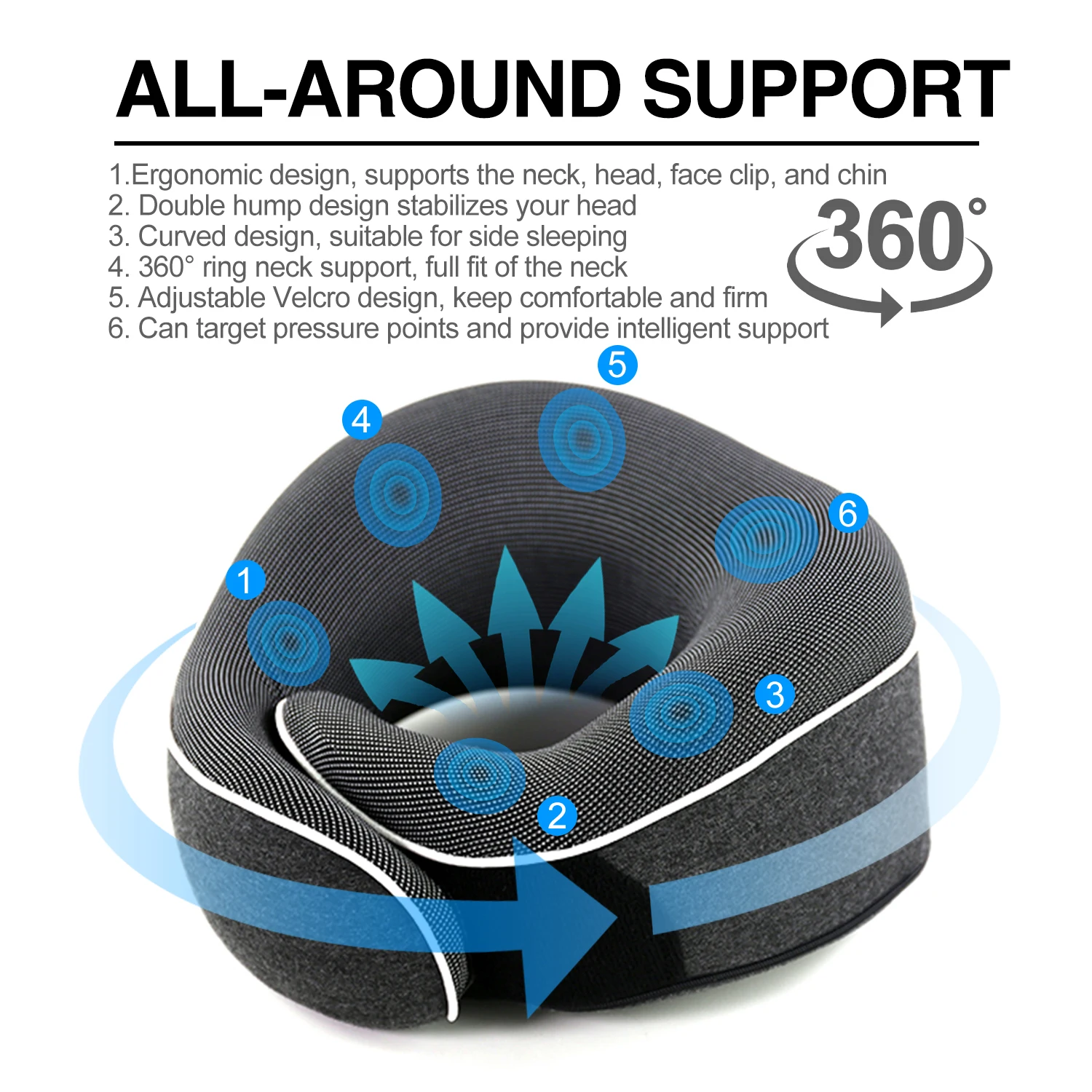 人間工学に基づいたデザイン3In1折りたたみ式トラベルネックピロー