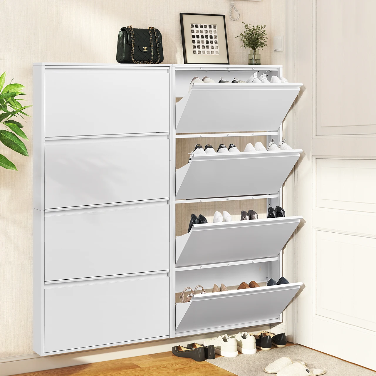 Steel Shoe Cabinet with Flip Drawers Wall Mount Organizer - Main Image