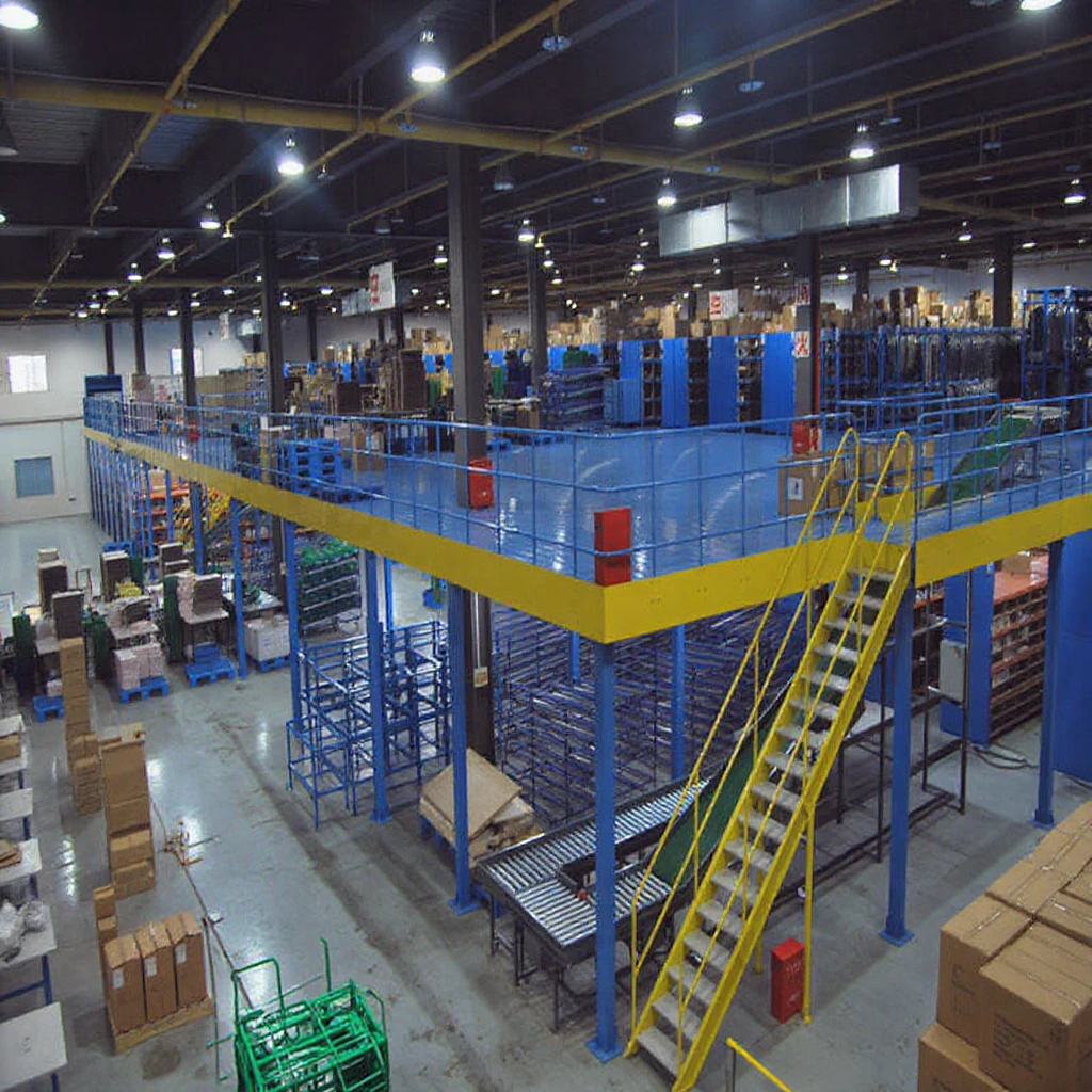 Warehouse Mezzanine Floor Steel Storage Multi-Level Industrial Rack with  LIFT and RAL Colour System Adjustable