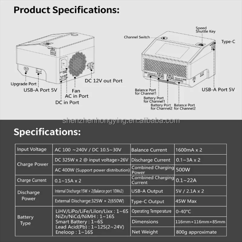  S6 AC 400W DC 600W Dual Channel Smart Charger with USB-A Type-C for RC Lilon LiPo LiFe LiHV NiCd NiMH PB supplier