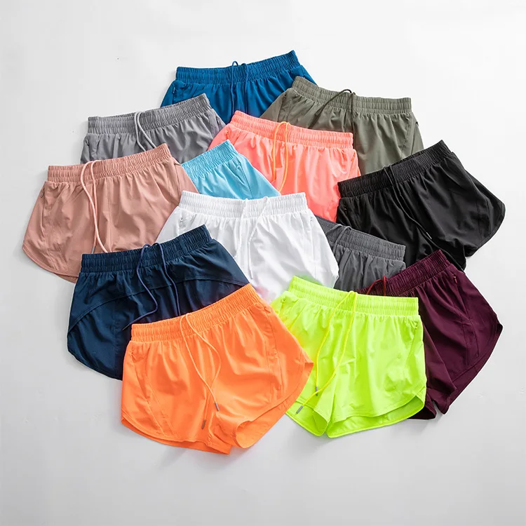 Women's Quick Dry Solid Print Fitness Shorts Outdoor Loose Waist with Hidden Pockets Made of Comfortable Spandex/Nylon