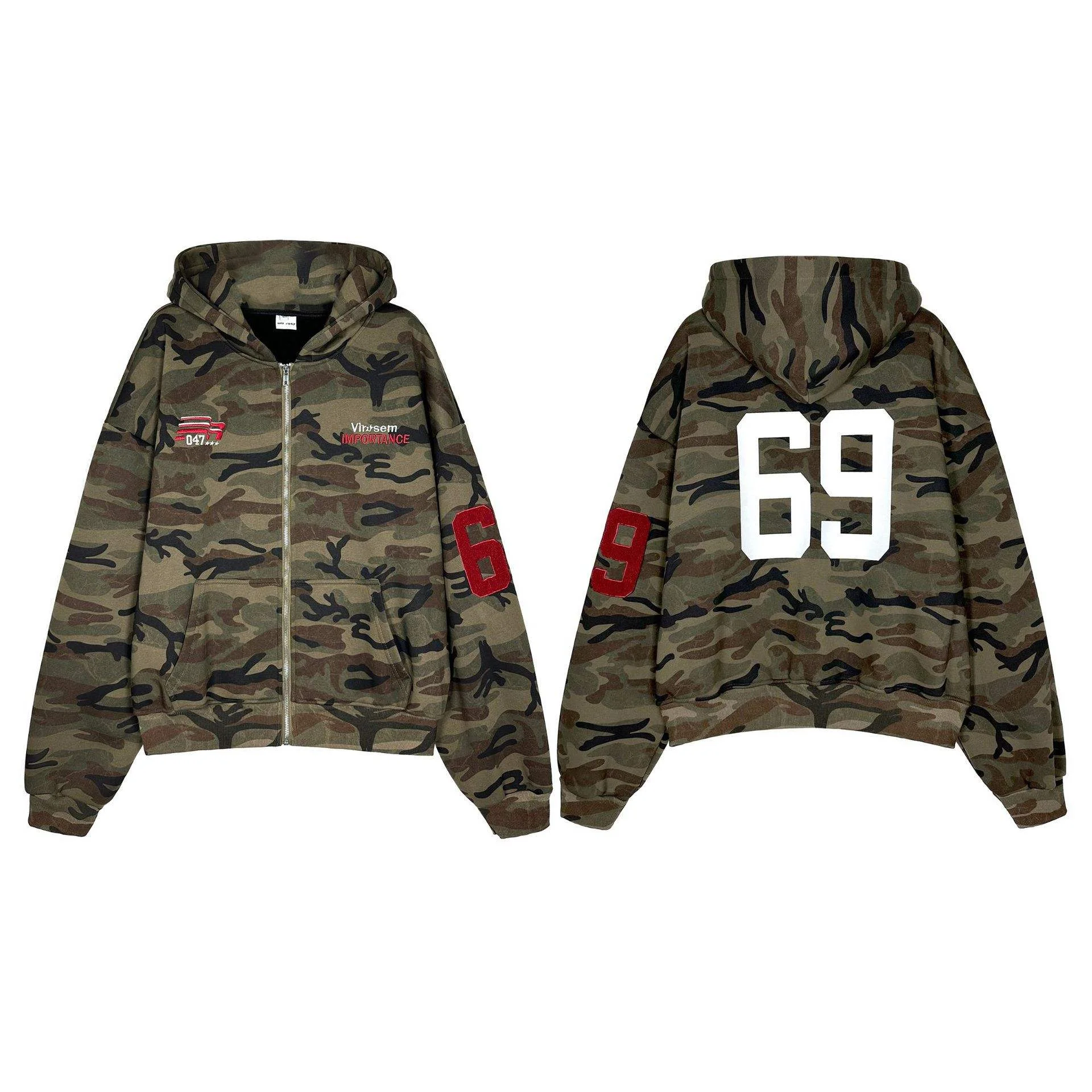 OEM Custom 100% Cotton Distressed Embroidery Zip-Up Hoodie Winter Season Camouflage Pattern Printed 3D Embroidery Hoodie gallery 4