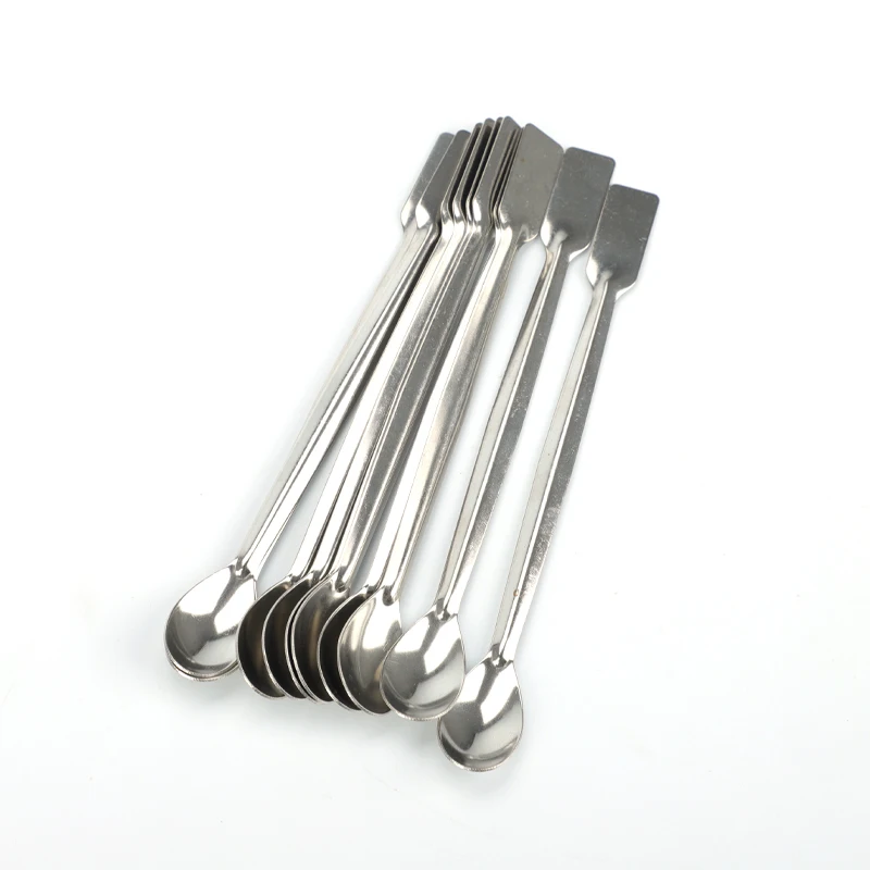 Lab Stainless Steel Square Tail Spoon Double Head One Spoon One Scraper Spatula